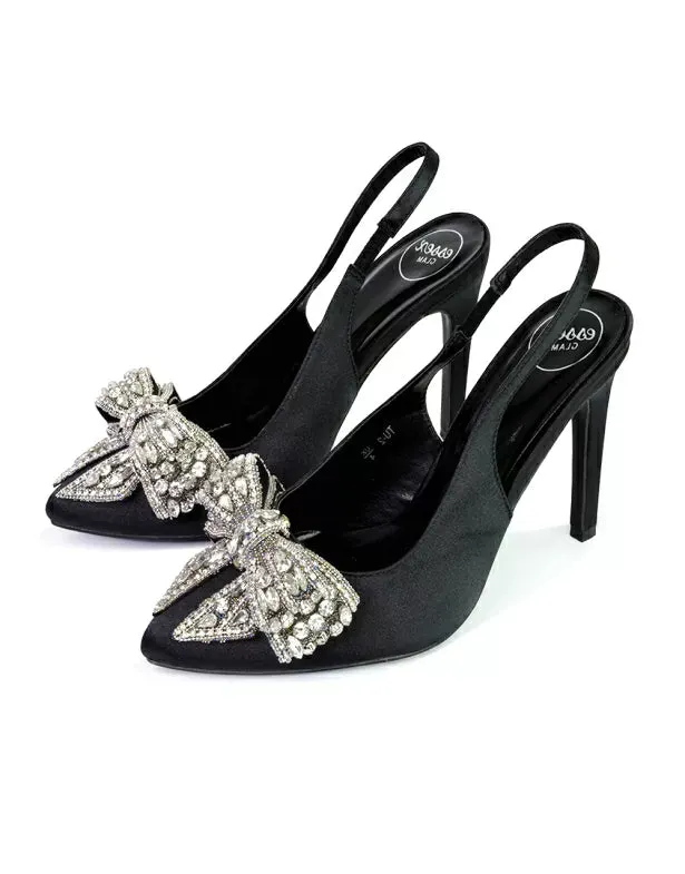 Kimmy Diamante Bow Pointed Toe Court Shoes Stiletto High Heels in Black sold by XYlondon product image thumbnail 2