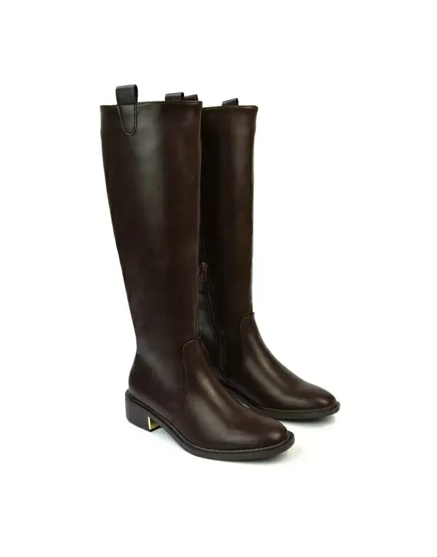 Prince Winter Flat Knee High Boots With Inside Zip in Brown Synthetic Leather sold by XYlondon product image thumbnail 4