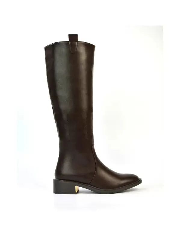 Prince Winter Flat Knee High Boots With Inside Zip in Brown Synthetic Leather sold by XYlondon product image thumbnail 5