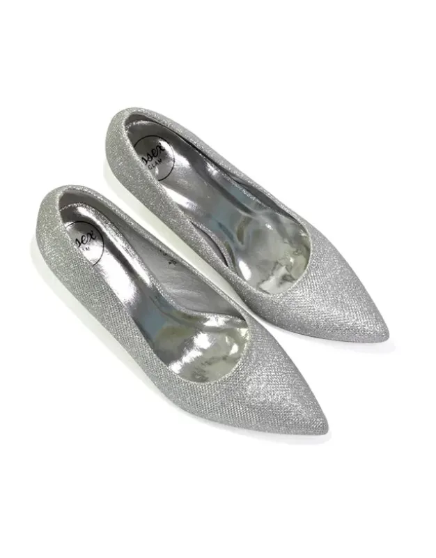 Romi Bridal Shoes Pointed Toe Wedding Glitter Court Shoes Mid Stiletto Heels in Silver sold by XYlondon