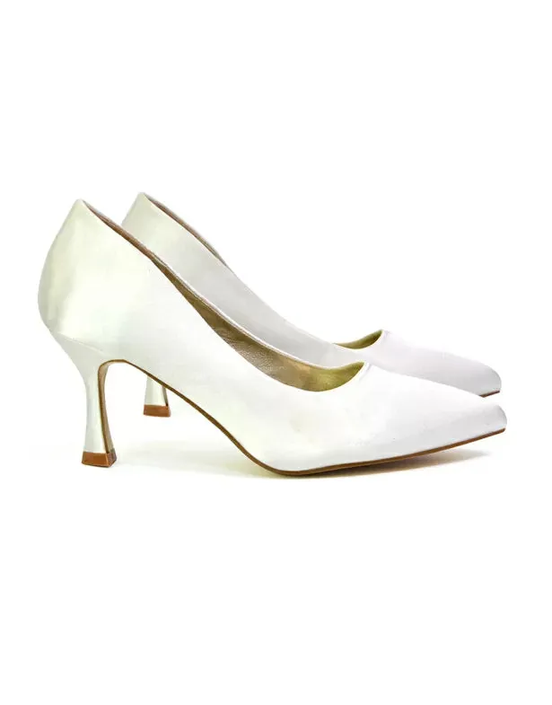 ROMI BRIDAL SHOES POINTED TOE WEDDING GLITTER COURT SHOES MID STILETTO HEELS IN IVORY sold by XYlondon product image thumbnail 4