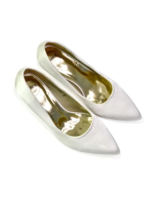 ROMI BRIDAL SHOES POINTED TOE WEDDING GLITTER COURT SHOES MID STILETTO HEELS IN IVORY sold by XYlondon
