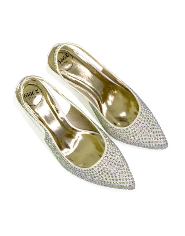 Vaia Pointed Toe Sling Back Diamante Bridal Heels Court Shoes in Ivory sold by XYlondon