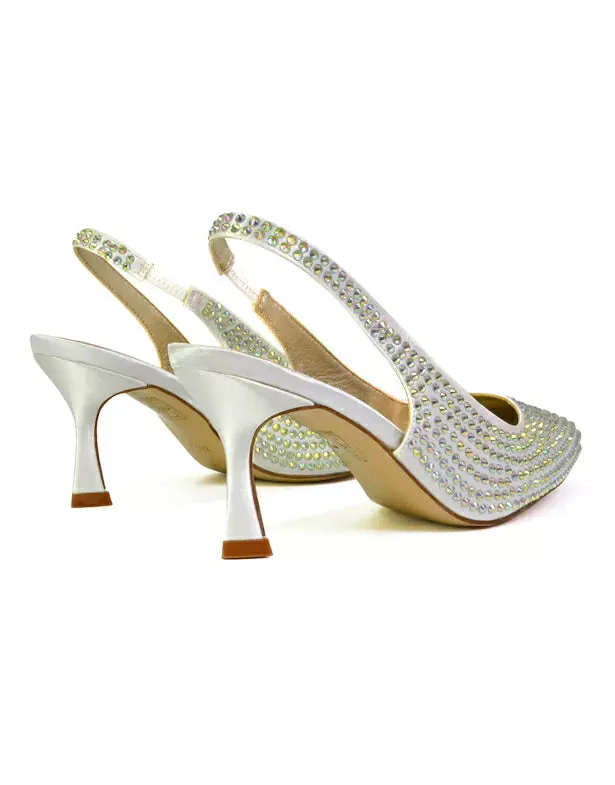 Vaia Pointed Toe Sling Back Diamante Bridal Heels Court Shoes in Ivory sold by XYlondon product image thumbnail 2