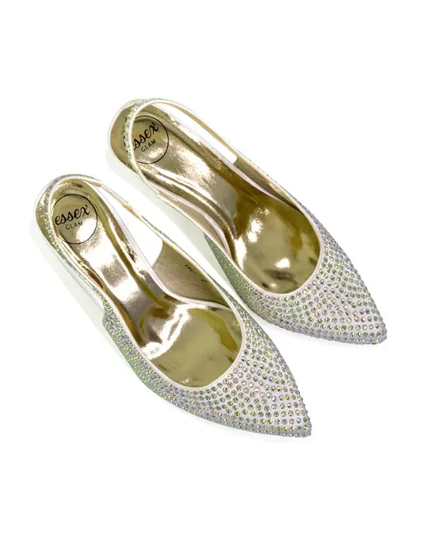 Vaia Pointed Toe Sling Back Diamante Bridal Heels Court Shoes in SIlver sold by XYlondon product image thumbnail 5