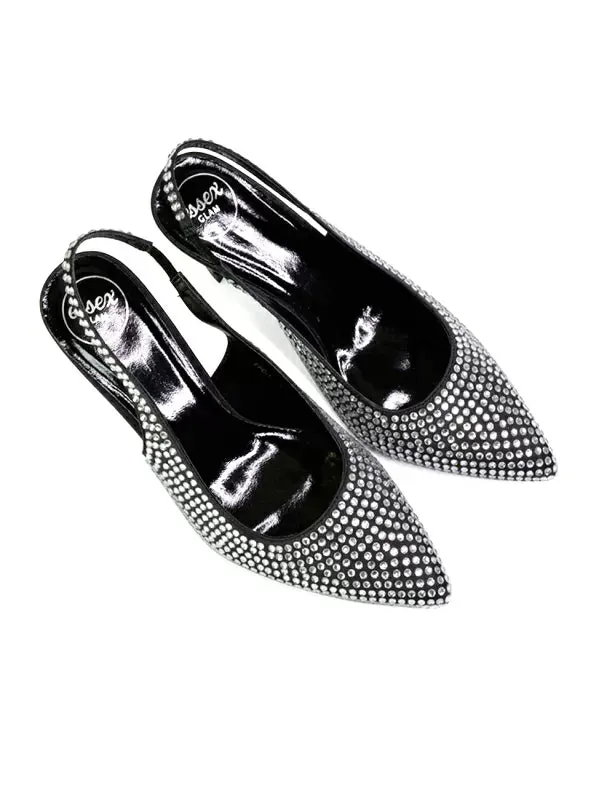 Vaia Pointed Toe Sling Back Diamante Bridal Heels Court Shoes in Black sold by XYlondon product image thumbnail 4