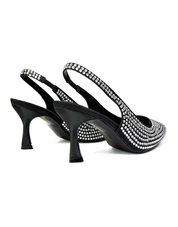 Vaia Pointed Toe Sling Back Diamante Bridal Heels Court Shoes in Black sold by XYlondon product image thumbnail 3