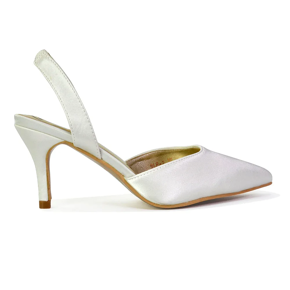 Imogen Pointed Toe Sling Back Stiletto Mid Heel Court Shoes in Ivory sold by XYlondon product image thumbnail 5