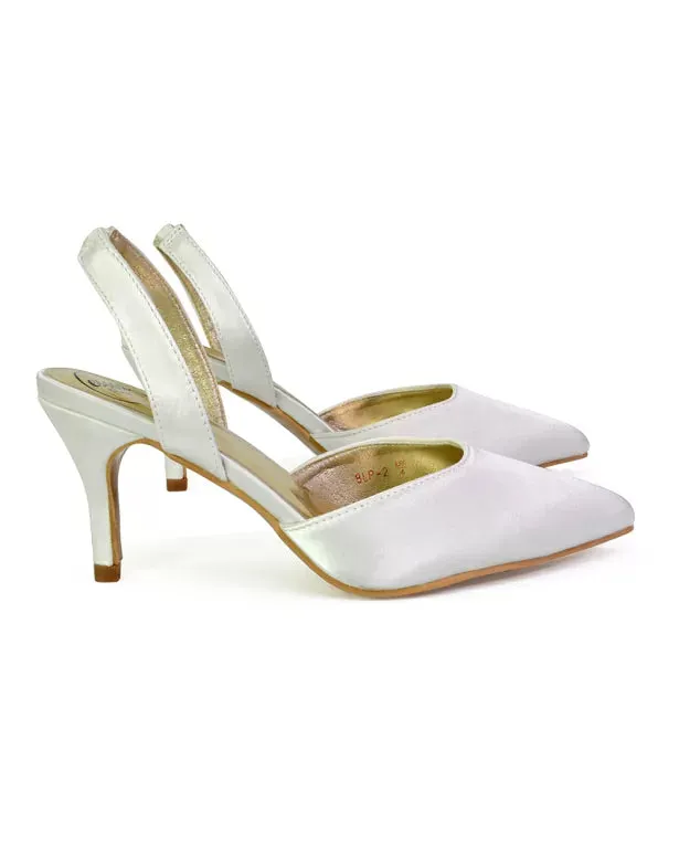 Imogen Pointed Toe Sling Back Stiletto Mid Heel Court Shoes in Ivory sold by XYlondon product image thumbnail 3