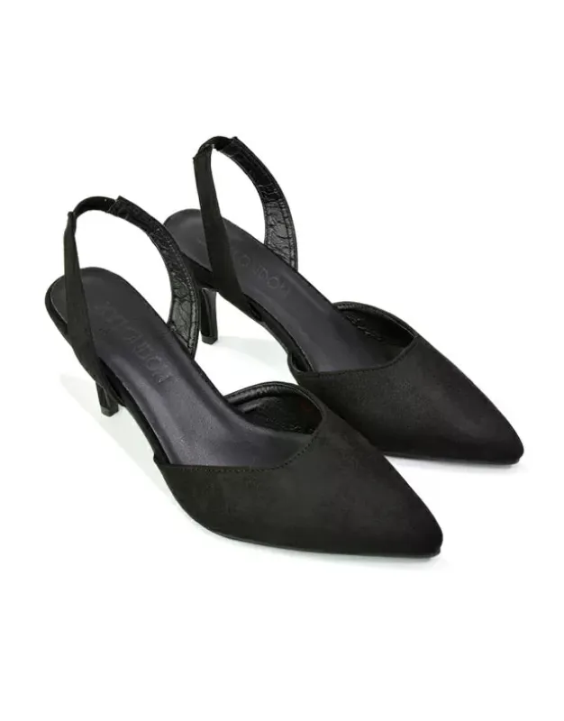 Imogen Pointed Toe Sling Back Stiletto Mid Heel Court Shoes in Black sold by XYlondon