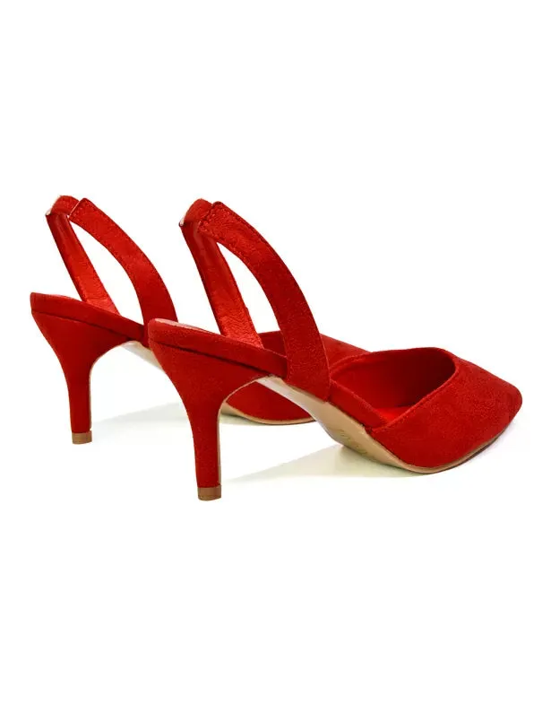 Imogen Pointed Toe Sling Back Stiletto Mid Heel Court Shoes in Red sold by XYlondon product image thumbnail 5