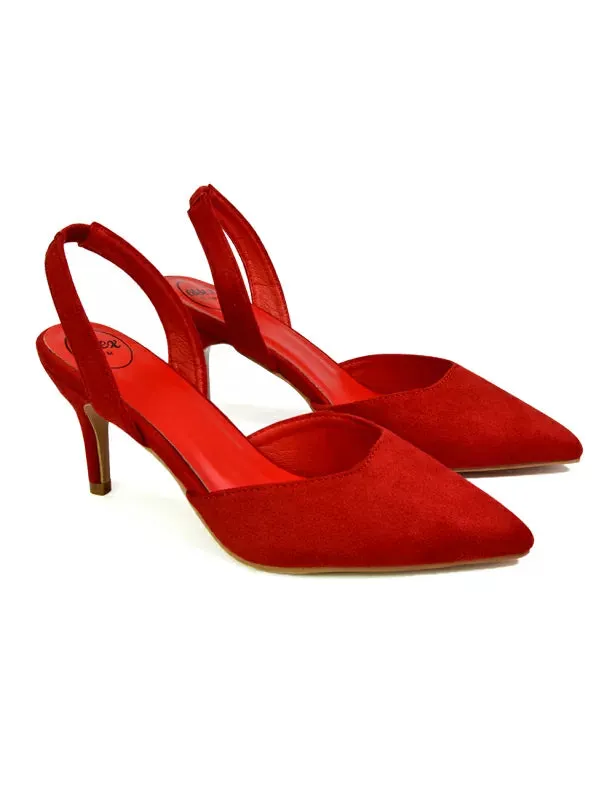 Imogen Pointed Toe Sling Back Stiletto Mid Heel Court Shoes in Red sold by XYlondon product image thumbnail 4