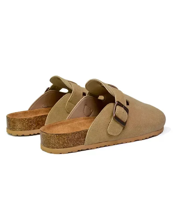 Savannah Closed Toe Slip On Buckle Flat Sandal Sliders in Taupe sold by XYlondon product image thumbnail 2