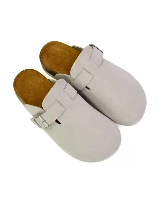 Savannah Closed Toe Slip On Buckle Flat Sandal Sliders in Ice White sold by XYlondon