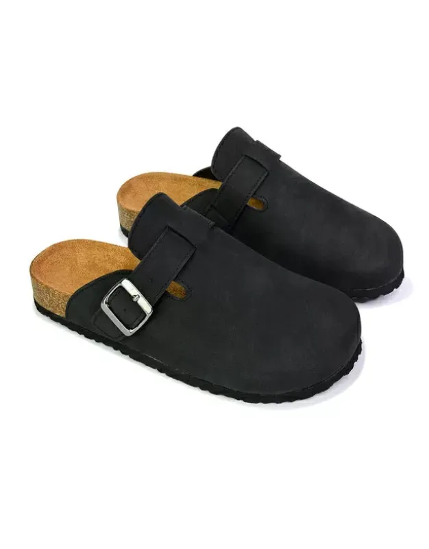 Savannah Closed Toe Clogs Slip On Buckle Flat Sandal Sliders in Black sold by XYlondon