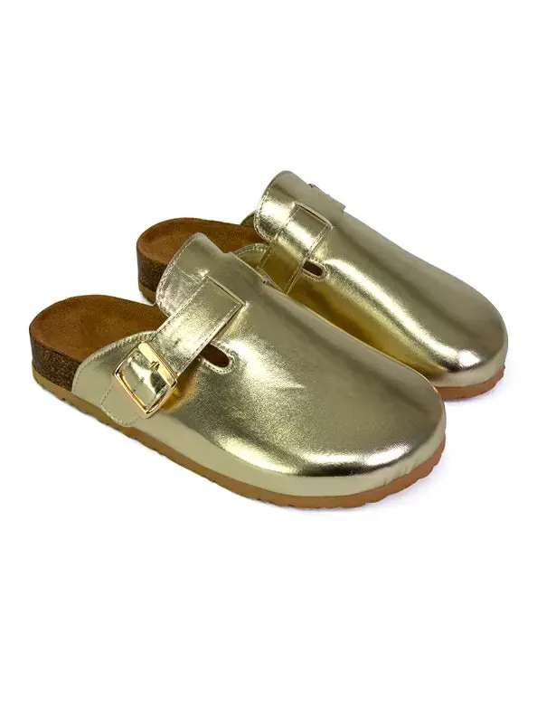 Savannah Closed Toe Clog Slip On Buckle Flat Sandal Sliders in Gold sold by XYlondon product image thumbnail 2