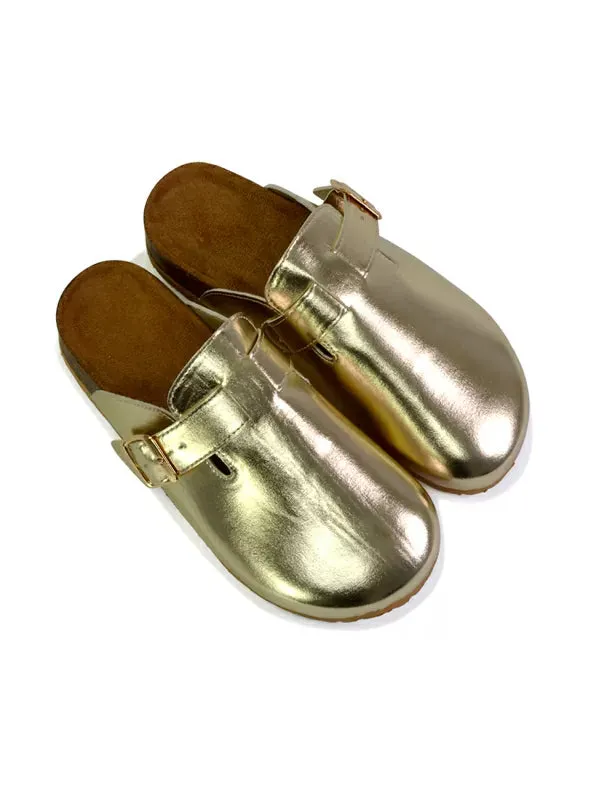 Savannah Closed Toe Clog Slip On Buckle Flat Sandal Sliders in Gold sold by XYlondon product image thumbnail 4