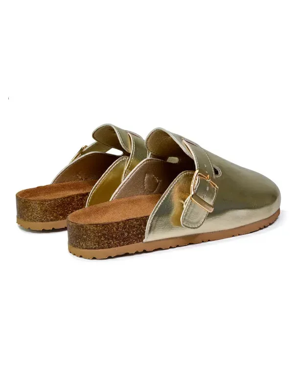 Savannah Closed Toe Clog Slip On Buckle Flat Sandal Sliders in Gold sold by XYlondon product image thumbnail 3