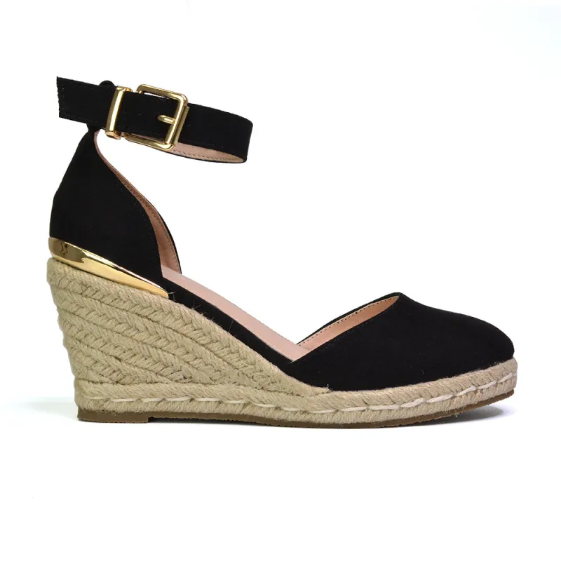Forest Closed Toe Espadrilles With Sandal Wedge Heel in Black sold by XYlondon