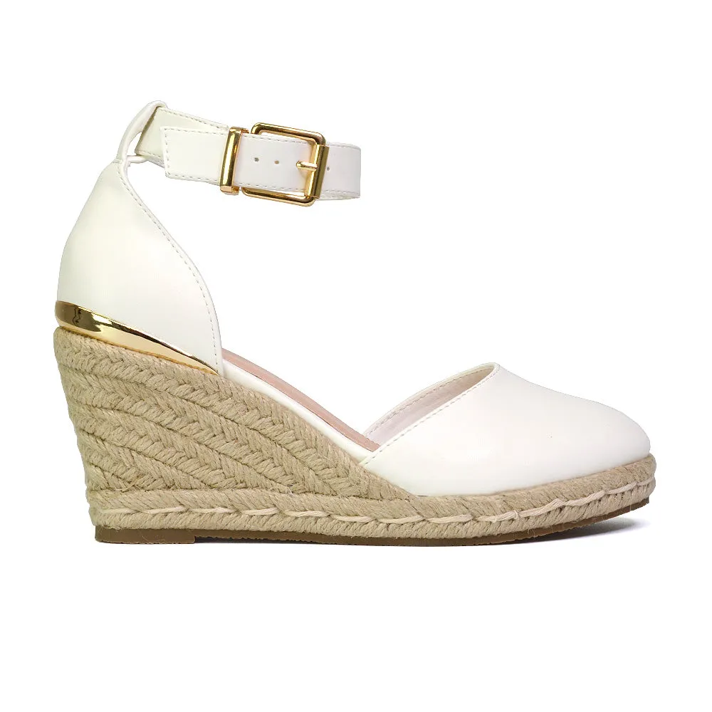 Forest Closed Toe Espadrilles With Sandal Wedge Heel in White sold by XYlondon