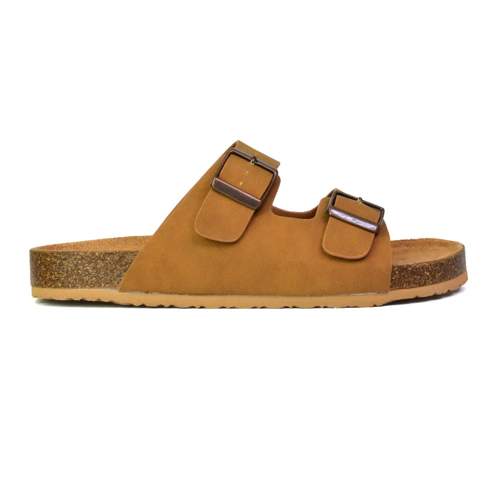 Star Double Buckle Strap Flat Slider Casual Footbed Summer Mule Sandals in Tan sold by XYlondon product image thumbnail 5