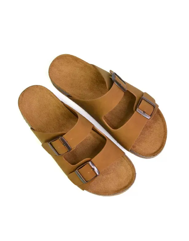 Star Double Buckle Strap Flat Slider Casual Footbed Summer Mule Sandals in Tan sold by XYlondon product image thumbnail 3