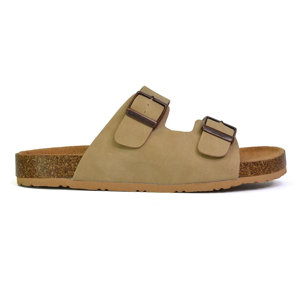 Star Casual Double Buckle Strap Flat Footbed Summer Slider Sandals in Taupe sold by XYlondon product image thumbnail 5