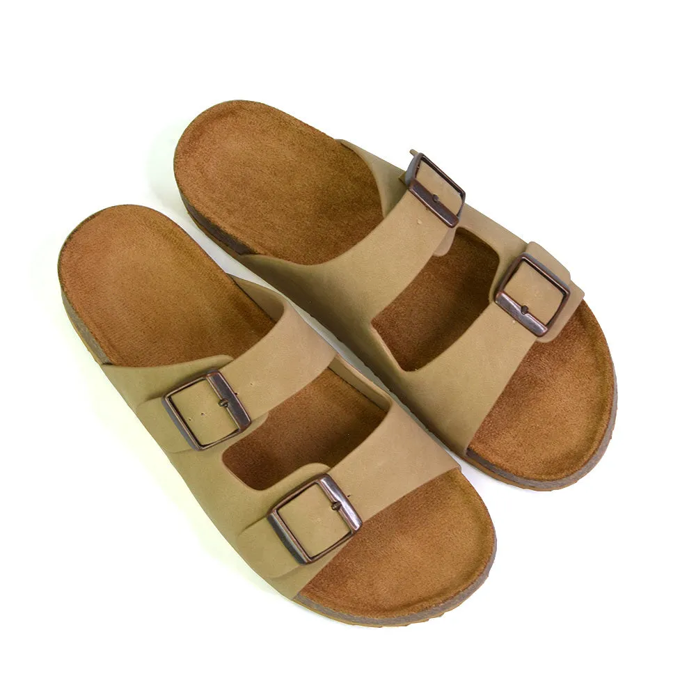 Star Casual Double Buckle Strap Flat Footbed Summer Slider Sandals in Taupe sold by XYlondon product image thumbnail 4