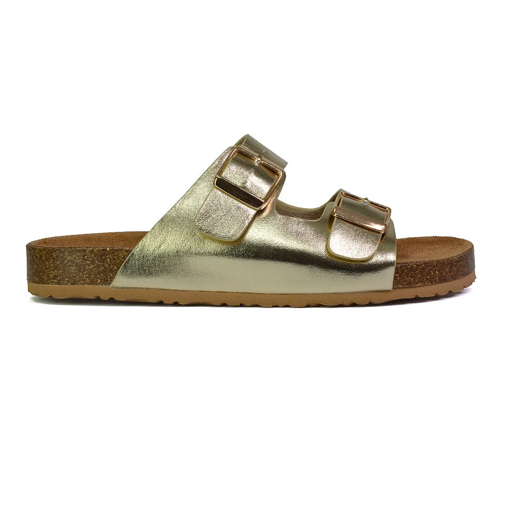 Star Double Buckle Strap Flat Slider Casual Footbed Summer Mule Sandals in Gold sold by XYlondon product image thumbnail 4