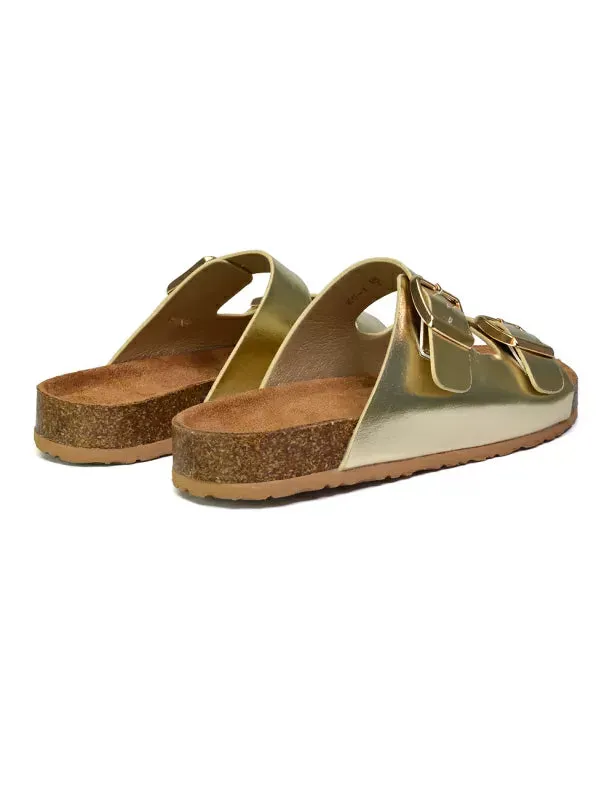 Star Double Buckle Strap Flat Slider Casual Footbed Summer Mule Sandals in Gold sold by XYlondon product image thumbnail 3