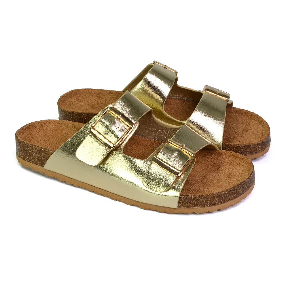 Star Double Buckle Strap Flat Slider Casual Footbed Summer Mule Sandals in Gold sold by XYlondon product image thumbnail 5
