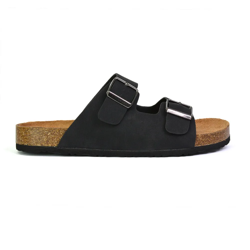 Star Casual Double Buckle Strap Flat Footbed Summer Slider Sandals in Black sold by XYlondon product image thumbnail 5