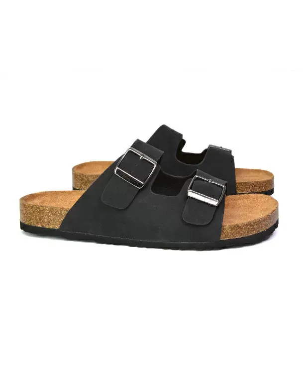 Star Casual Double Buckle Strap Flat Footbed Summer Slider Sandals in Black sold by XYlondon product image thumbnail 3