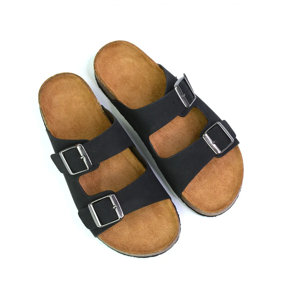 Star Casual Double Buckle Strap Flat Footbed Summer Slider Sandals in Black sold by XYlondon product image thumbnail 4