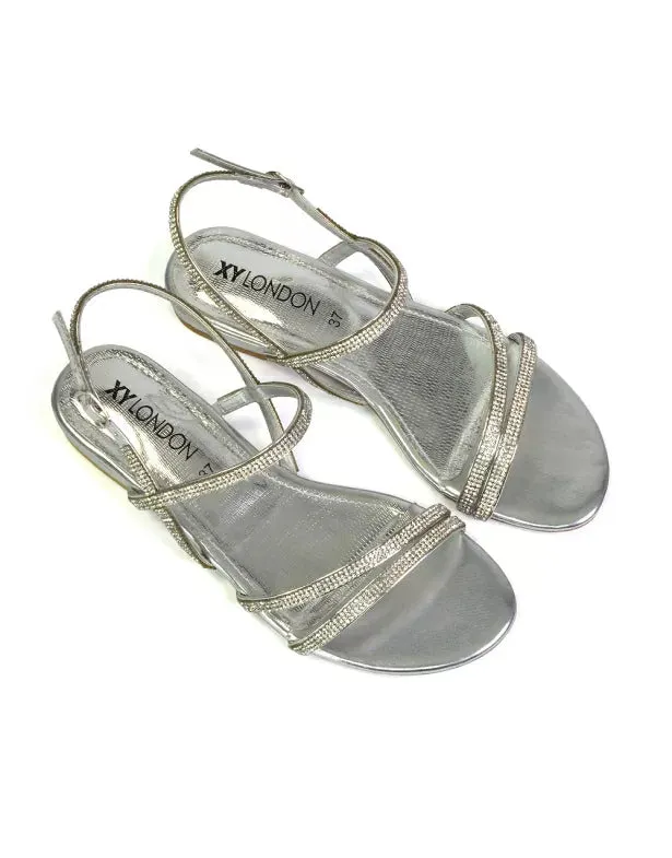 Orla Buckle Strappy Summer Sparkly Bridal Flat Diamante Sandals in Silver sold by XYlondon product image thumbnail 2
