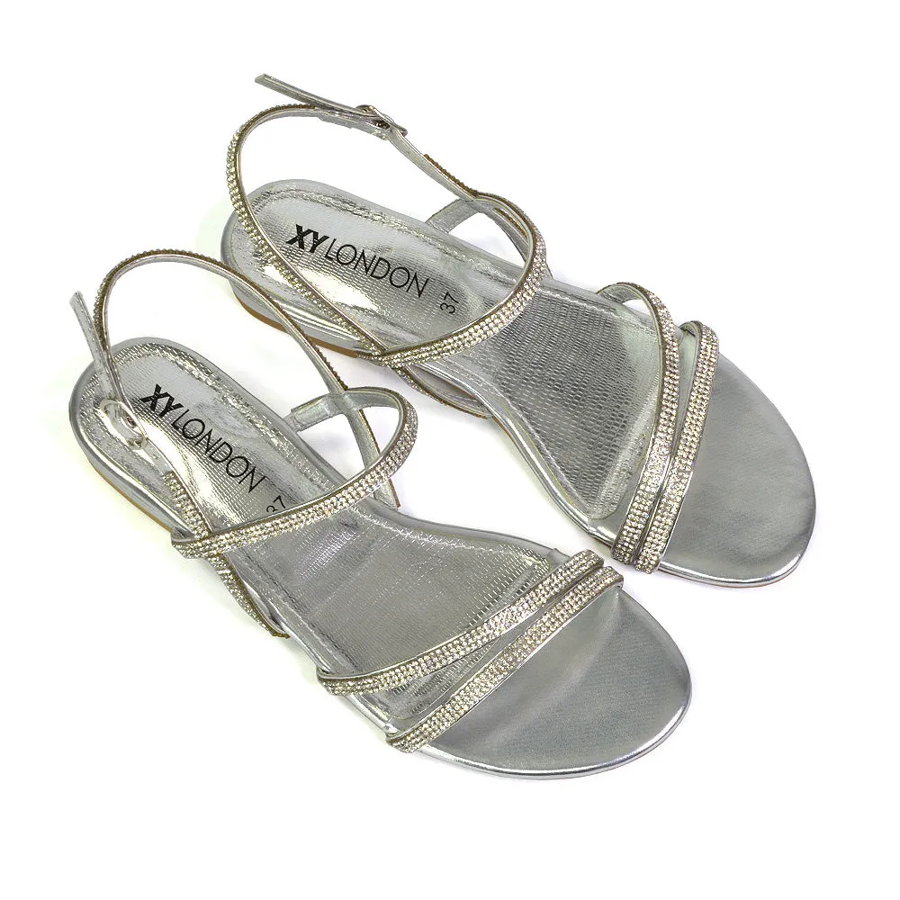 Orla Buckle Strappy Summer Sparkly Bridal Flat Diamante Sandals in Silver sold by XYlondon product image thumbnail 4