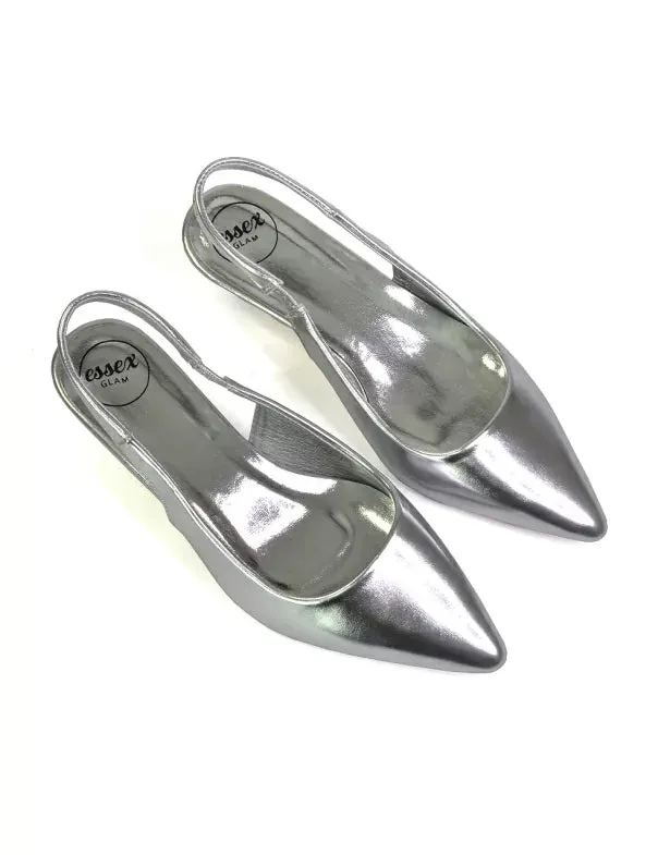 Avalone Pointed Toe Sling Back Strappy Sandals Bridal Shoes with Kitten Heel in Silver sold by XYlondon product image thumbnail 4