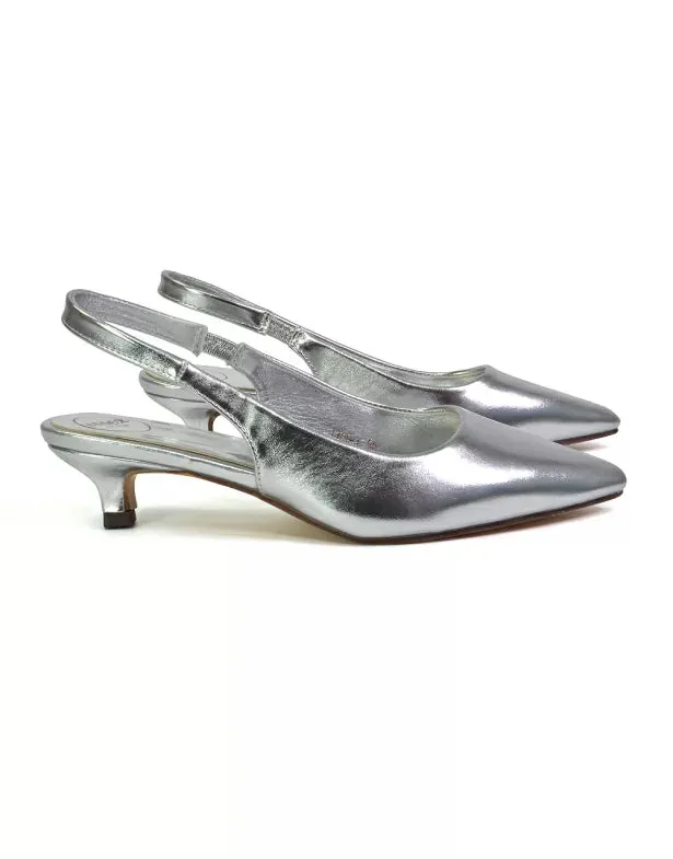 Avalone Pointed Toe Sling Back Strappy Sandals Bridal Shoes with Kitten Heel in Silver sold by XYlondon product image thumbnail 3