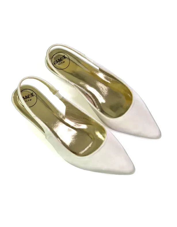 Avalone Pointed Toe Sling Back Strappy Sandals Bridal Shoes with Kitten Heel in Silver sold by XYlondon product image thumbnail 5