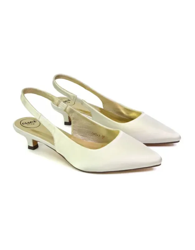 Avalone Pointed Toe Sling Back Strappy Sandals Bridal Shoes with Kitten Heel in Ivory sold by XYlondon