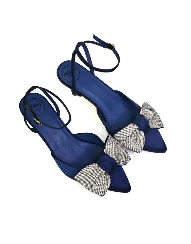 Solene Diamante Bow Pointed Toe Court Shoes Mid Stiletto Bridal Heels in Black sold by XYlondon product image thumbnail 4