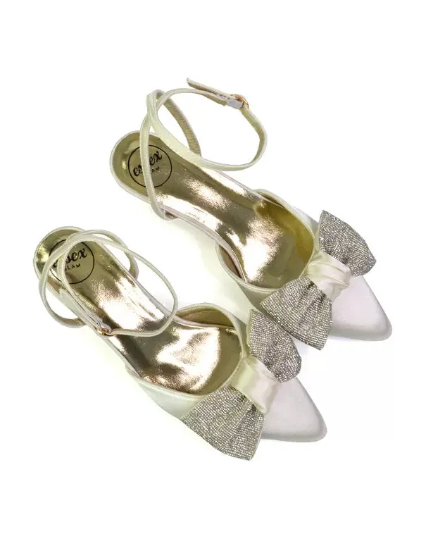 Solene Diamante Bow Pointed Toe Court Shoes Mid Stiletto Bridal Heels in Black sold by XYlondon product image thumbnail 5