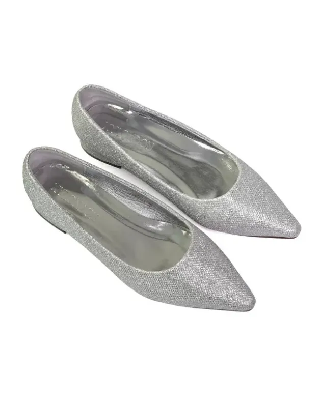 Karen Slip On Pointed Toe Wedding Shoes Low Heel Bridal Heels Court Shoes in Silver sold by XYlondon