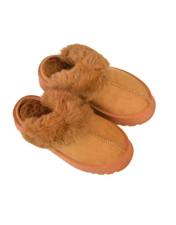 Faith Slip On Faux Fur Slippers with Platform Sole in Beige sold by XYlondon product image thumbnail 2