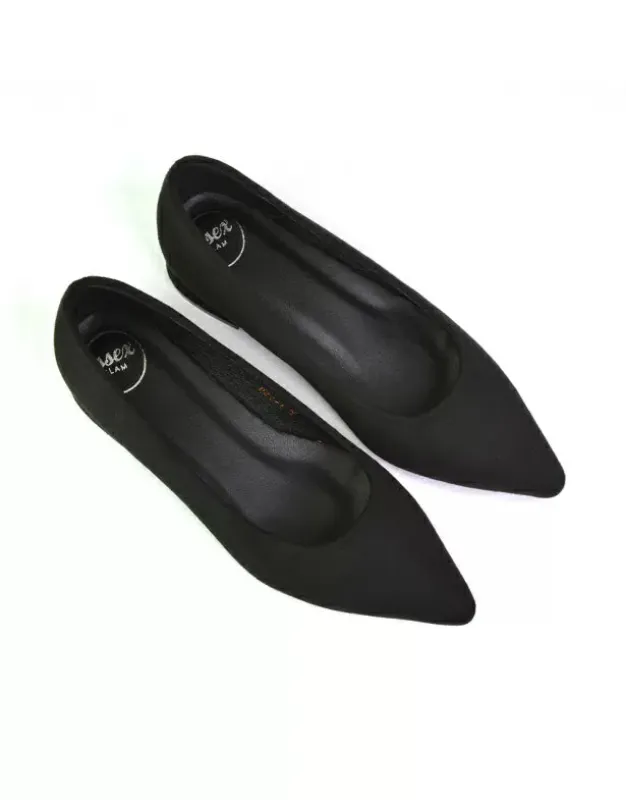 Karen Slip On Pointed Toe Wedding Shoes Low Heel Bridal Heels Court Shoes in Black sold by XYlondon