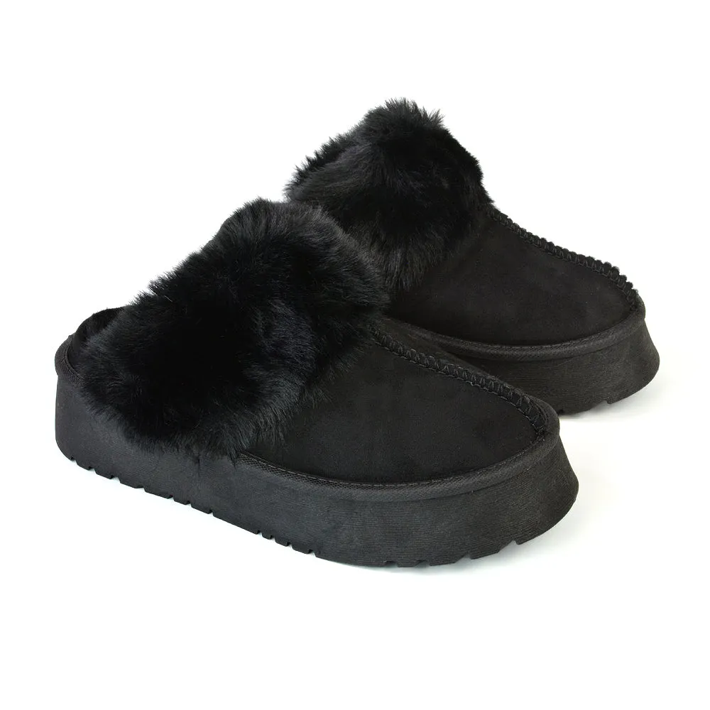 Faith Slip On Faux Fur Slippers with Platform Sole in Black sold by XYlondon product image thumbnail 5