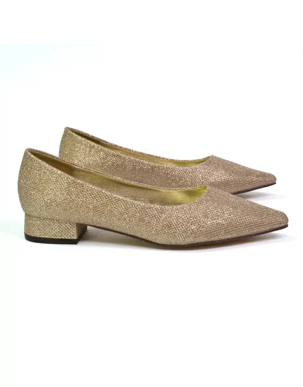 Karen Slip On Pointed Toe Wedding Shoes Low Heel Bridal Heels Court Shoes in Gold sold by XYlondon product image thumbnail 2