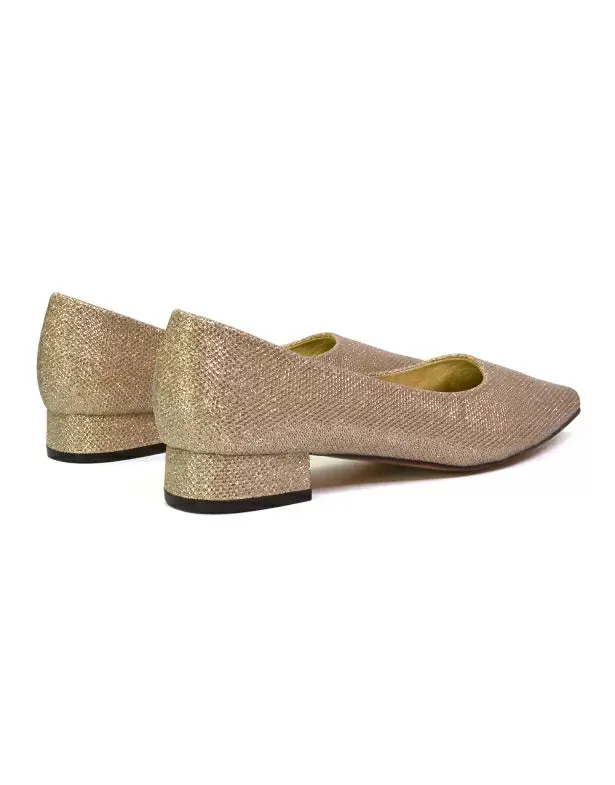 Karen Slip On Pointed Toe Wedding Shoes Low Heel Bridal Heels Court Shoes in Gold sold by XYlondon product image thumbnail 3