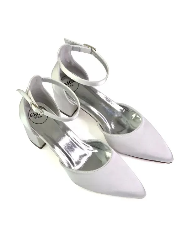 Bronte Pointed Toe Strappy Mid Block Heel Sandal Court Shoes in Ivory sold by XYlondon product image thumbnail 5