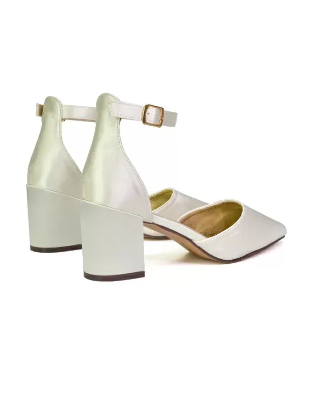 Bronte Pointed Toe Strappy Mid Block Heel Sandal Court Shoes in Ivory sold by XYlondon product image thumbnail 3